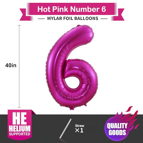 40 Inch Hot Pink Number 6 Balloon for Birthday Party Decor