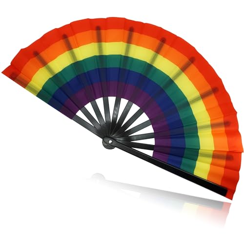 Temogole Large Rainbow Hand Fan - Folding Pride Festival Fan
