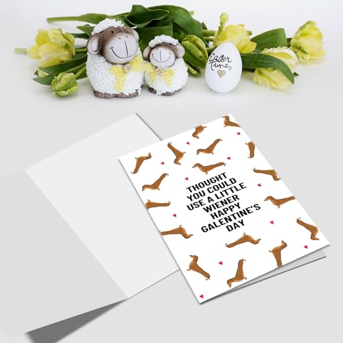 Funny Dachshund Galentine's Day Card for Best Friend, Cute Wiener Dog Greeting Card with Envelope
