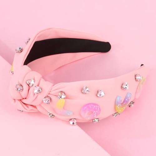CURASA Pink Knotted Headband with Rhinestones Valentine Hair Accessory