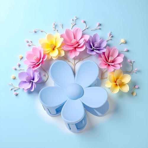 Large Blue Floral Hair Claw Clips Set of 2 for Thick Hair