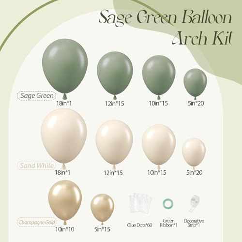 130pcs Sage Green Balloon Arch Kit for Parties & Events