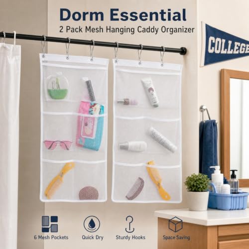 Bsagve 2 Pack Mesh Shower Caddy Organizer with 6 Pockets for Bath Toys