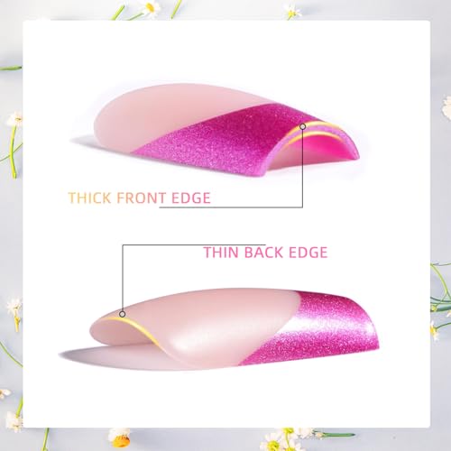 CHANGAR 150Pcs Rainbow Rectangle French Gel Nail Tips, Pre-Applied Base Coat Press On Nails