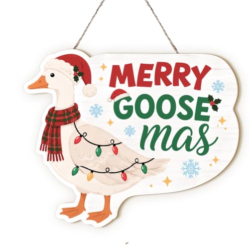 Goose Christmas Winter Sign Decor - Festive Holiday Home Decoration - 10x8 Inch