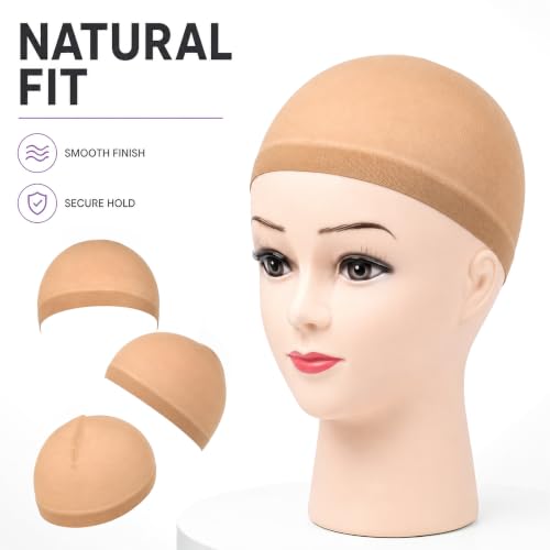 4-Pack Ultra-Thin Breathable Wig Caps Beige Stretchy Stocking Caps