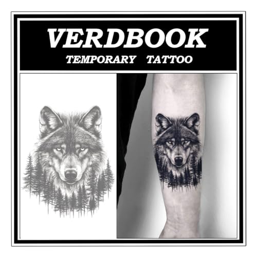 VERDBOOK Semi-Permanent Jungle Wolf Temporary Tattoos - 2 Sheets