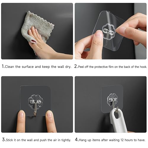 28 Pack Transparent Self-Adhesive Hooks for Heavy Duty Use