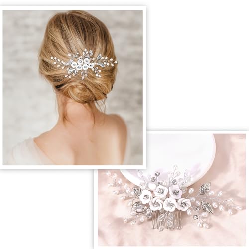Chanaco Bridal Hair Accessories Silver Hair Comb and Pins Set with Pearls