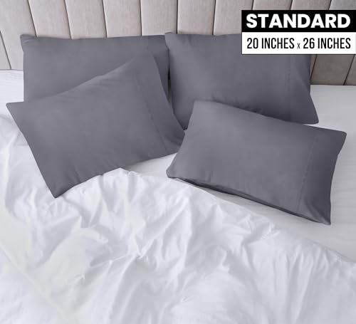 Ultra Soft Grey Pillow Cases Set of 4 - Standard Size Microfiber