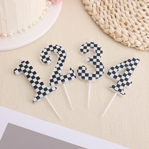Racing Car 1st Birthday Candle - Black & White Checkered Design