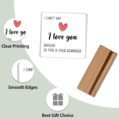 I Love You Acrylic Sign with Wooden Base - 4x4 Inch Romantic Gift