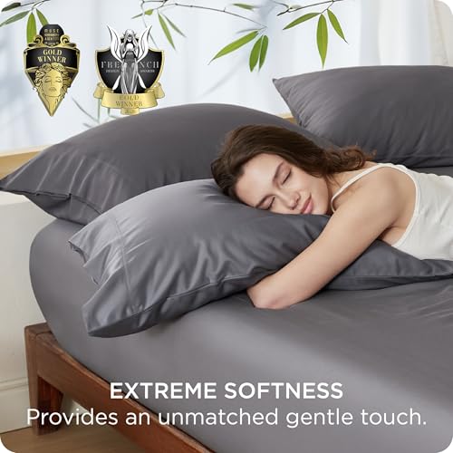 Bedsure King Size Bamboo Pillowcase Set of 2 - Cooling, Soft & Breathable, Dark Grey 20x36 Inches