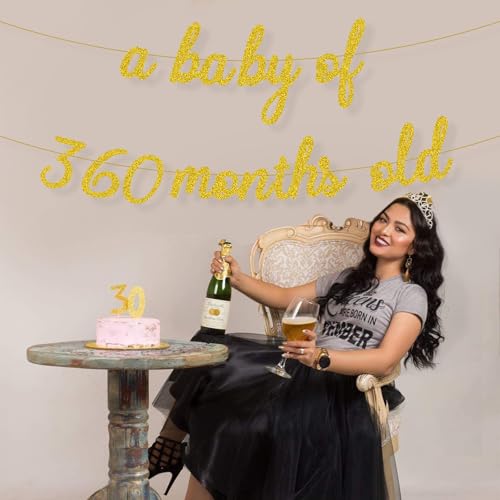 Gold Glitter Happy Birthday Banner for 30-Year Milestone