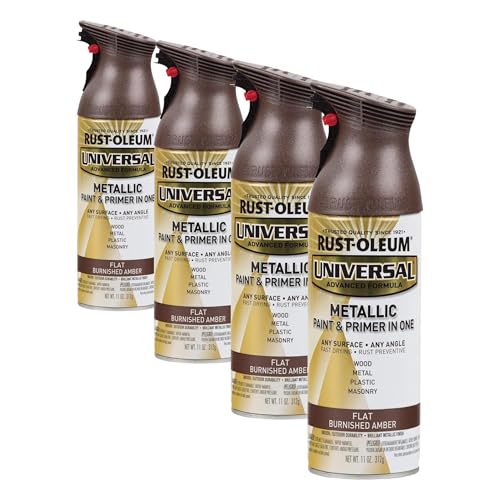 Rust-Oleum Universal Metallic Spray Paint, Flat Burnished Amber, 11 oz (4 Pack)