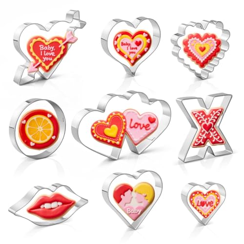 Stainless Steel Heart Cookie Cutter Set - 9 Pieces for Valentine's Day