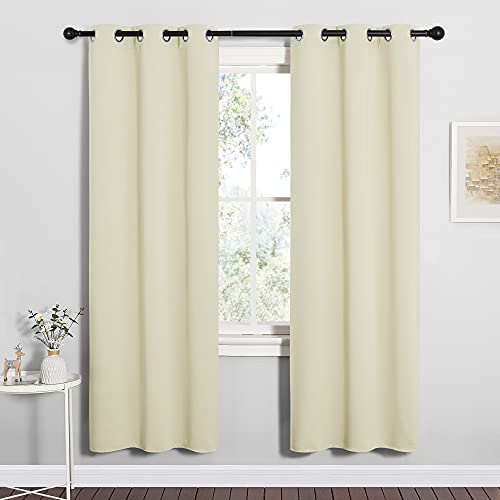 NICETOWN Beige Blackout Curtains 34" x 72" - Thermal Insulated, Noise-Reducing Drapes