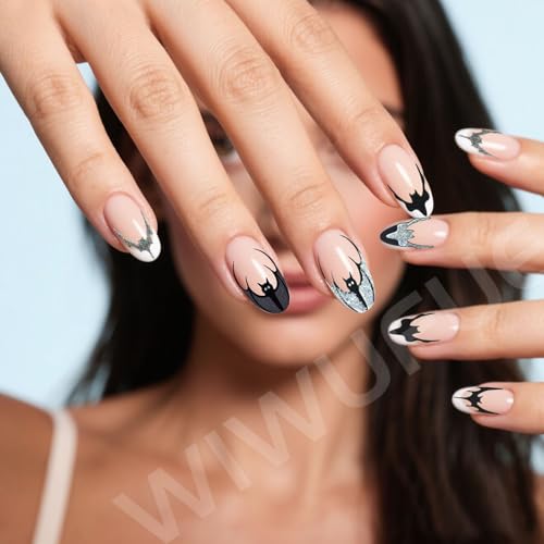WIWUFUE 3D Bat Halloween Nail Stickers Glitter Gothic Decals 5 Sheets