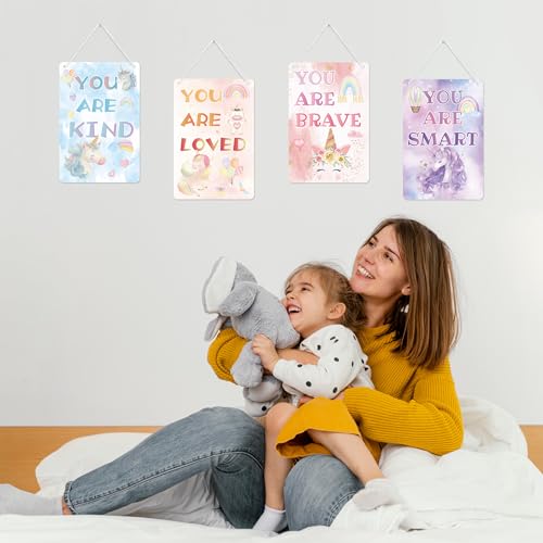 Unicorn Wall Decor Sign Set for Girls' Rooms - Inspirational Rainbow Art