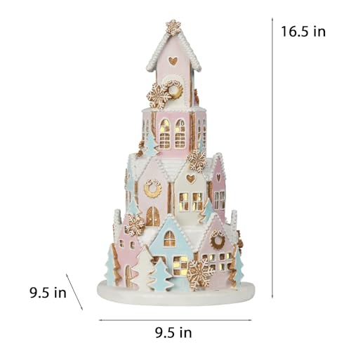 Pink Gingerbread House Christmas Decor with LED Lights - Indoor Village