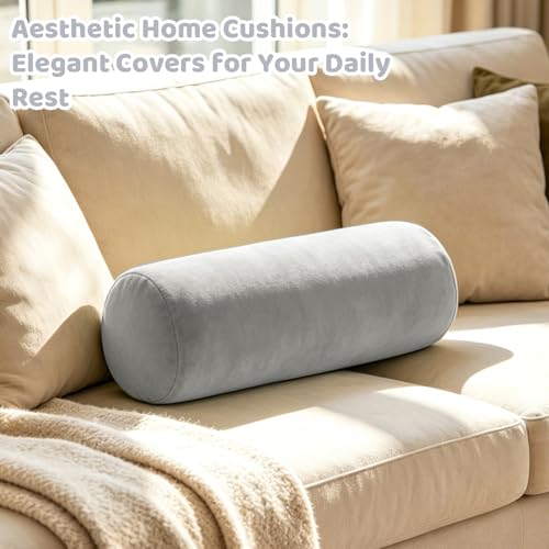 IFOYO Velvet Neck Roll Pillow Cover, 16" x 6" Gray Bolster Pillow Case