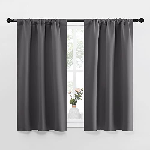 NICETOWN Grey Blackout Curtains - 34"W x 45"L Rod Pocket Panels (Set of 2)