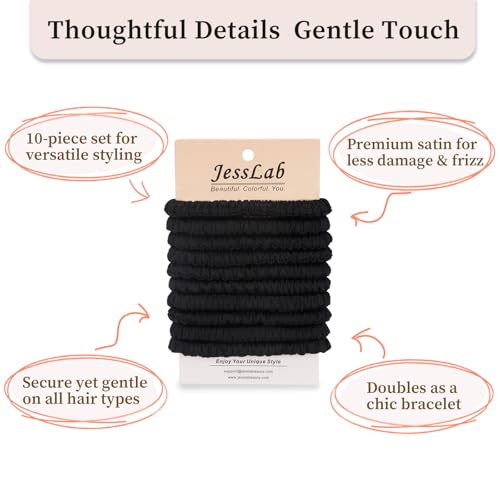 JessLab Satin Hair Scrunchies 10-Piece No Crease Gentle Hair Ties