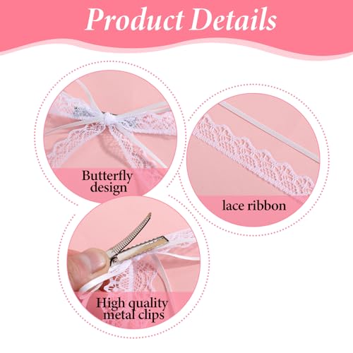 White Lace Hair Bow Clips with Long Tail Coquette Hair Accessories 2 Pcs