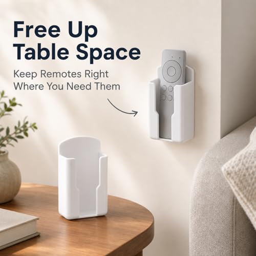NEWHOOK White Remote Control Holder Wall Mount - 2 Pcs Self Adhesive