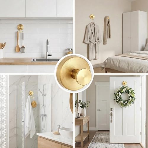 Lehxiry Gold Suction Cup Hooks 2 Pack - Waterproof No Drilling Wall Mount for Towels & Wreaths
