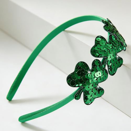 St. Patrick's Day Glitter Shamrock Headband - Green Sequin Hair Accessory