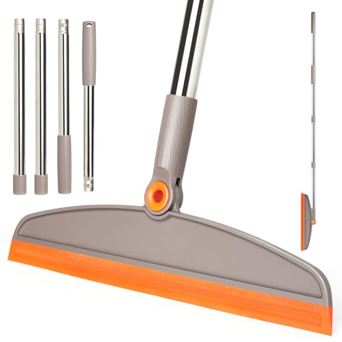 Silicone Air Broom with Long Handle - Adjustable Rubber Sweeper, Gray Orange