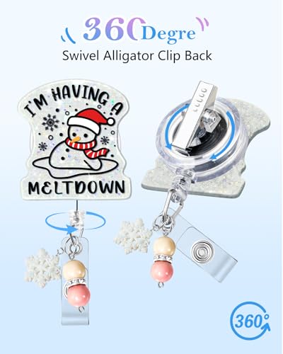 Christmas Snowman Badge Reel Retractable - Cute Winter Badge Holder with Alligator Clip for Nurses & Office Workers