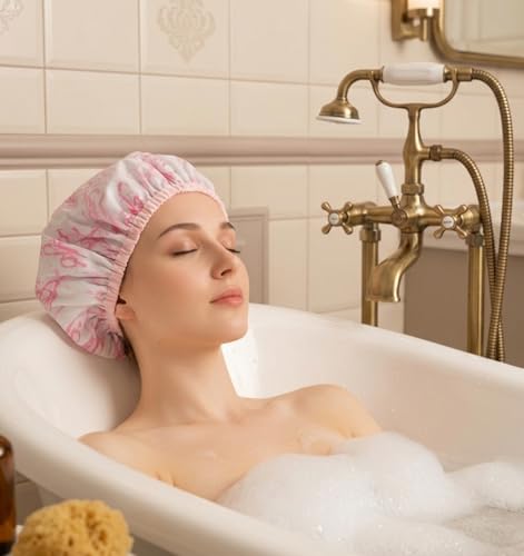 Deep Conditioning Hair Cap 2-Piece Set - Waterproof Double Layer Shower Cap