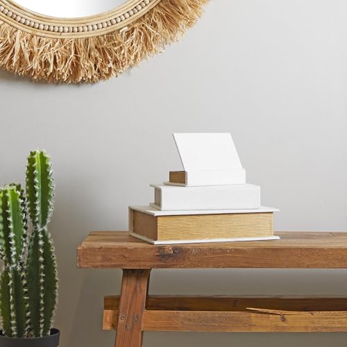 Deco 79 Linen Fabric Decorative Box Faux Storage Book Book Shaped Boxes, Set of 3 Decorative Keepsake Boxes 12", 9", 6"H, White