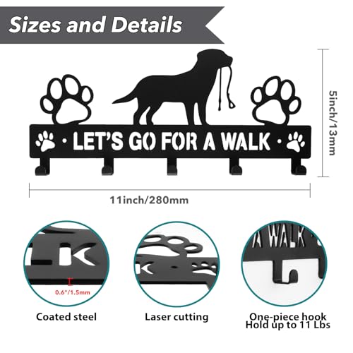 Iron Dog Leash Holder for Wall - 5 Hooks, 11"×5", Labrador Design