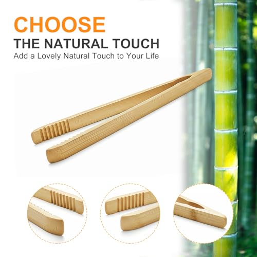 Premium Bamboo Toaster Tongs - 10 Inch Natural Wooden Serving & Cooking Utensils