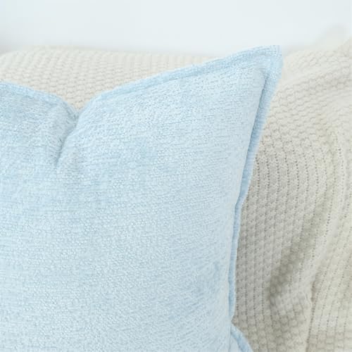 Chenille Throw Pillow Covers Set of 2 - Light Blue 20x20 Modern Accent Pillows