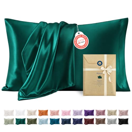 Bedsure Queen Satin Pillowcases Set of 2, Dark Green, 20" x 30"