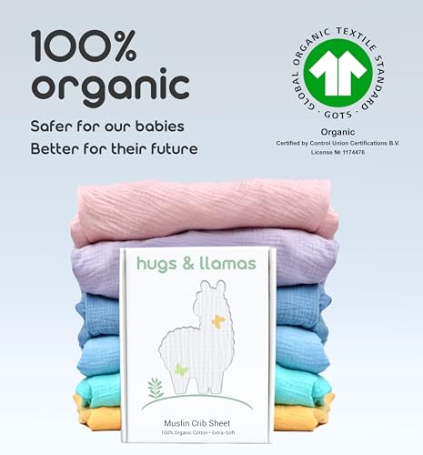 Hugs & Llamas Organic Cotton Muslin Fitted Crib Sheet - Breathable & Soft
