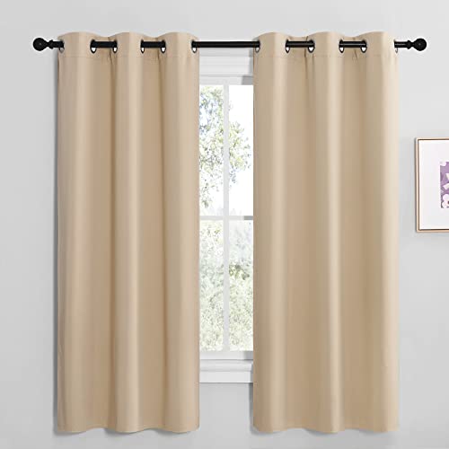 NICETOWN Biscotti Beige Blackout Curtains - 42" x 68" Grommet Drapes, Noise Reducing & Thermal Insulated