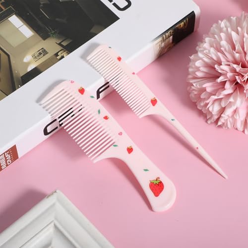 LLOUSSAK Baby Comb Set - 2Pcs Anti-Static Pink Toddler Hair Combs with Rat Tail