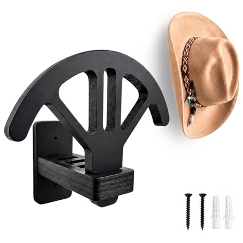Wall-Mounted Cowboy Hat Rack with Adjustable Supports - Wooden Western Hat Holder