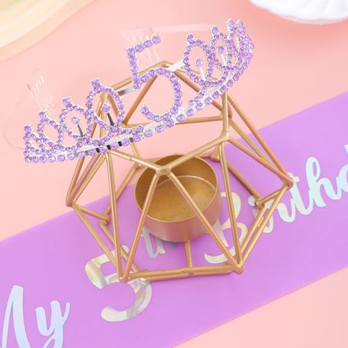 Rose Gold 5th Birthday Tiara and Sash Set for Girls