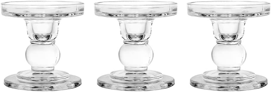 Skiennix Glass Candlestick Set - Elegant Crystal Holders for Weddings & Home Decor | 3-Piece Clear