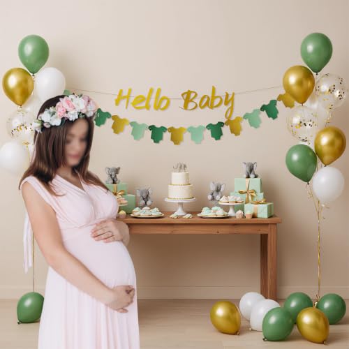 Sage Green Baby Shower Decor Set with Gold Banner & 30 Balloons