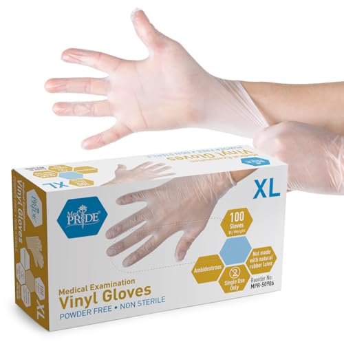 MED PRIDE Vinyl Exam Gloves, Powder & Latex-Free, X-Large, 100-Count