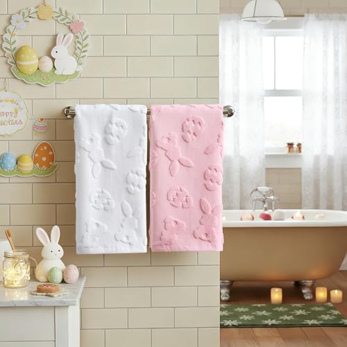 Aolime Easter Hand Towels - 2-Piece Set, 100% Cotton Bunny & Egg Design