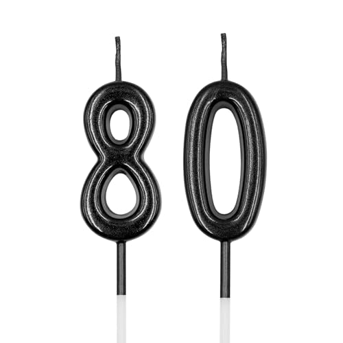 Black Number 80 Birthday Candle for Cake Decoration