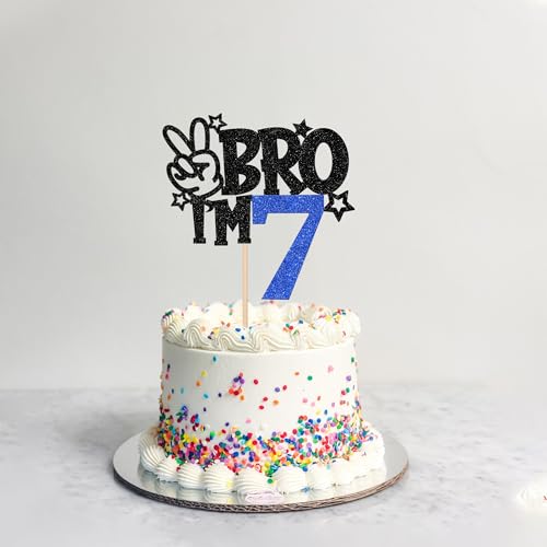 Brother I'm 7 Cake Topper - Blue Glitter Star Birthday Decoration